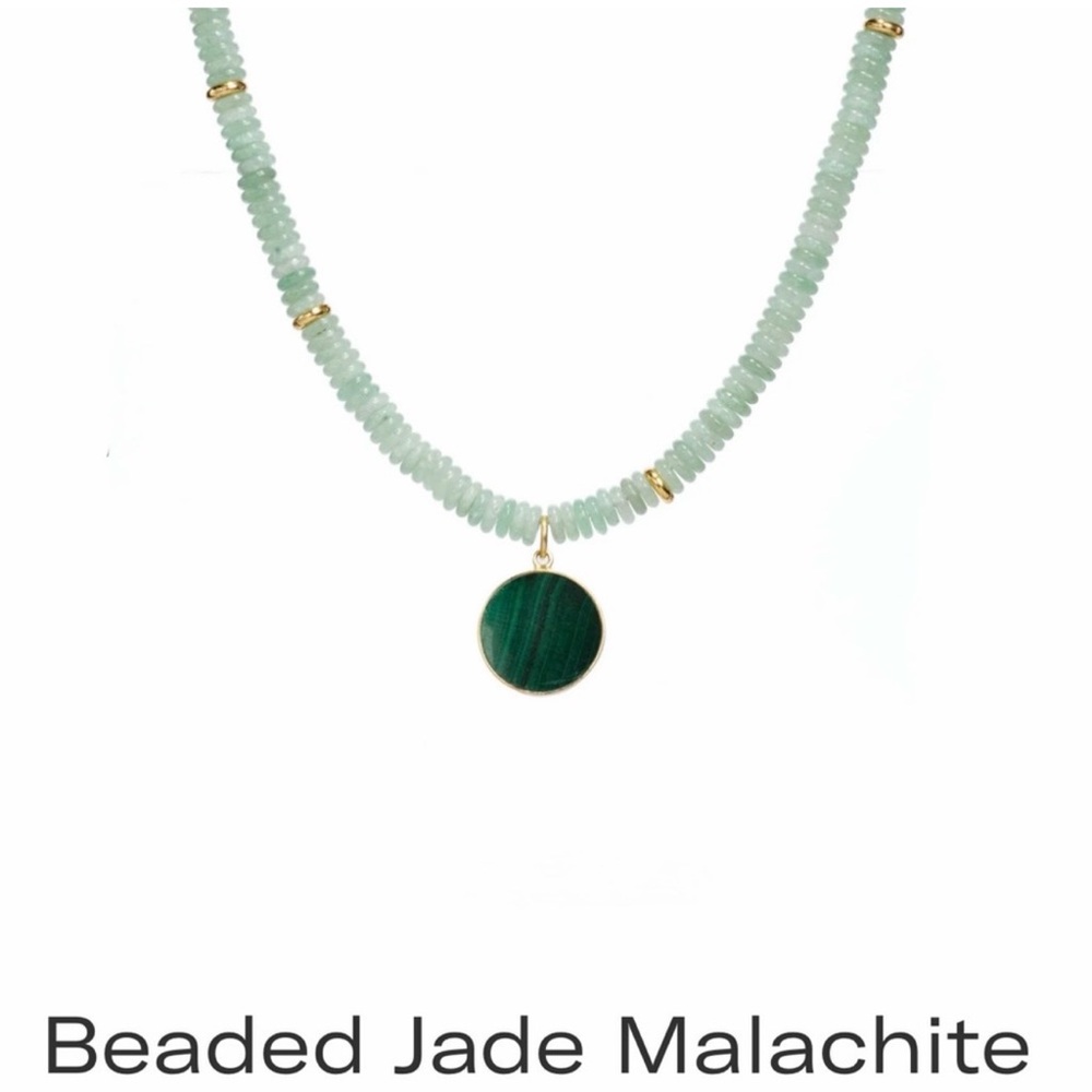 24k Gold Plated Jade Necklace with Malachite Pendent by: Mayamar